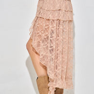 Lace Ruffle High-Low Skirt, Taupe