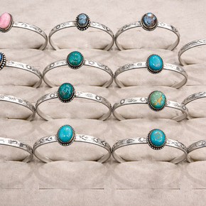 Stone Accent Engraved Cuff Bracelet, Golden Hills Turquoise