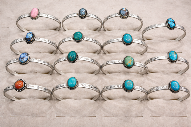 Stone Accent Engraved Cuff Bracelet, Golden Hills Turquoise