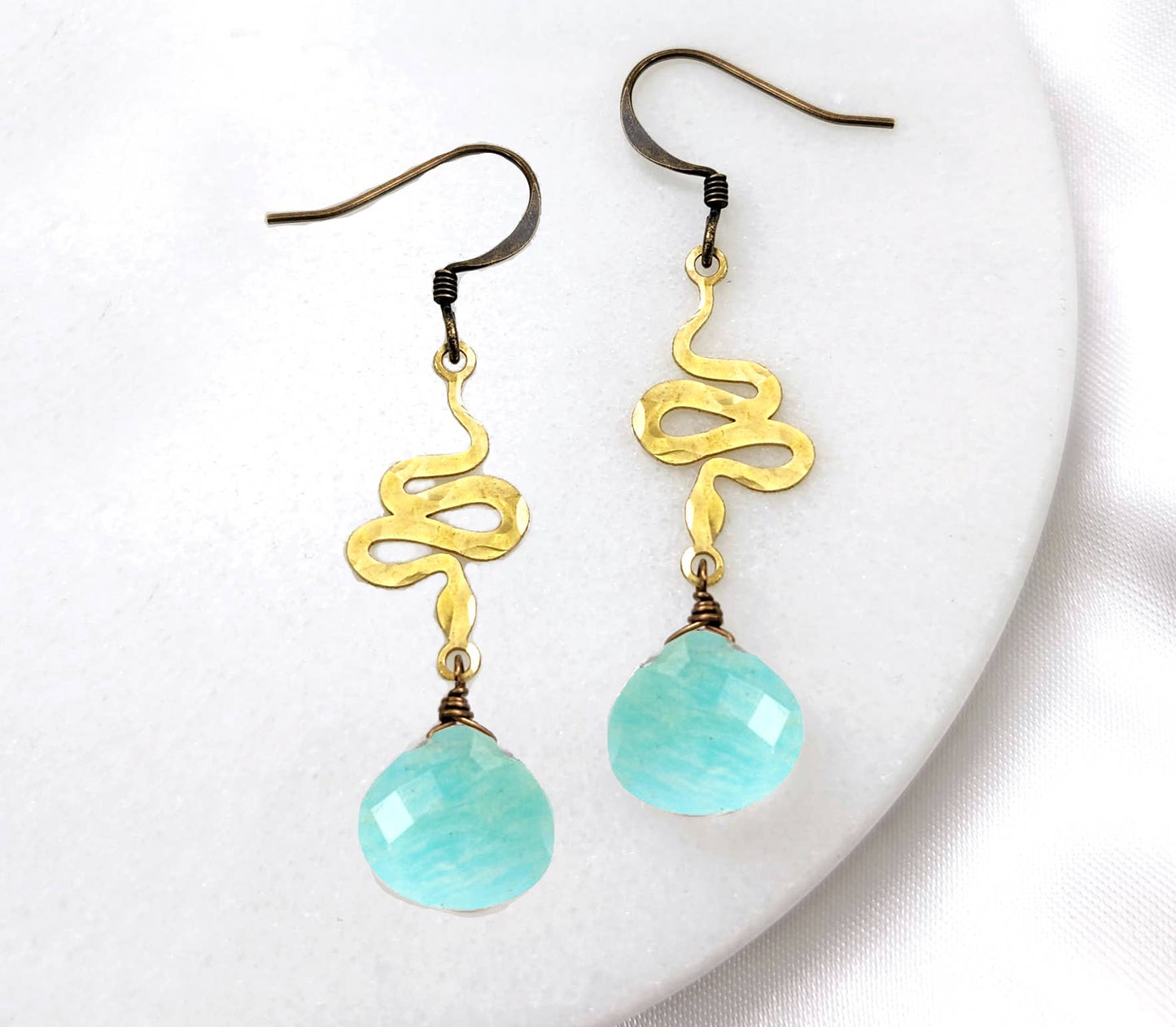 Dainty Hammered Snake Gemstone Earrings in Multiple Colors