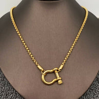18K GP S.Steel Horseshoe Buckle Charm Necklace
