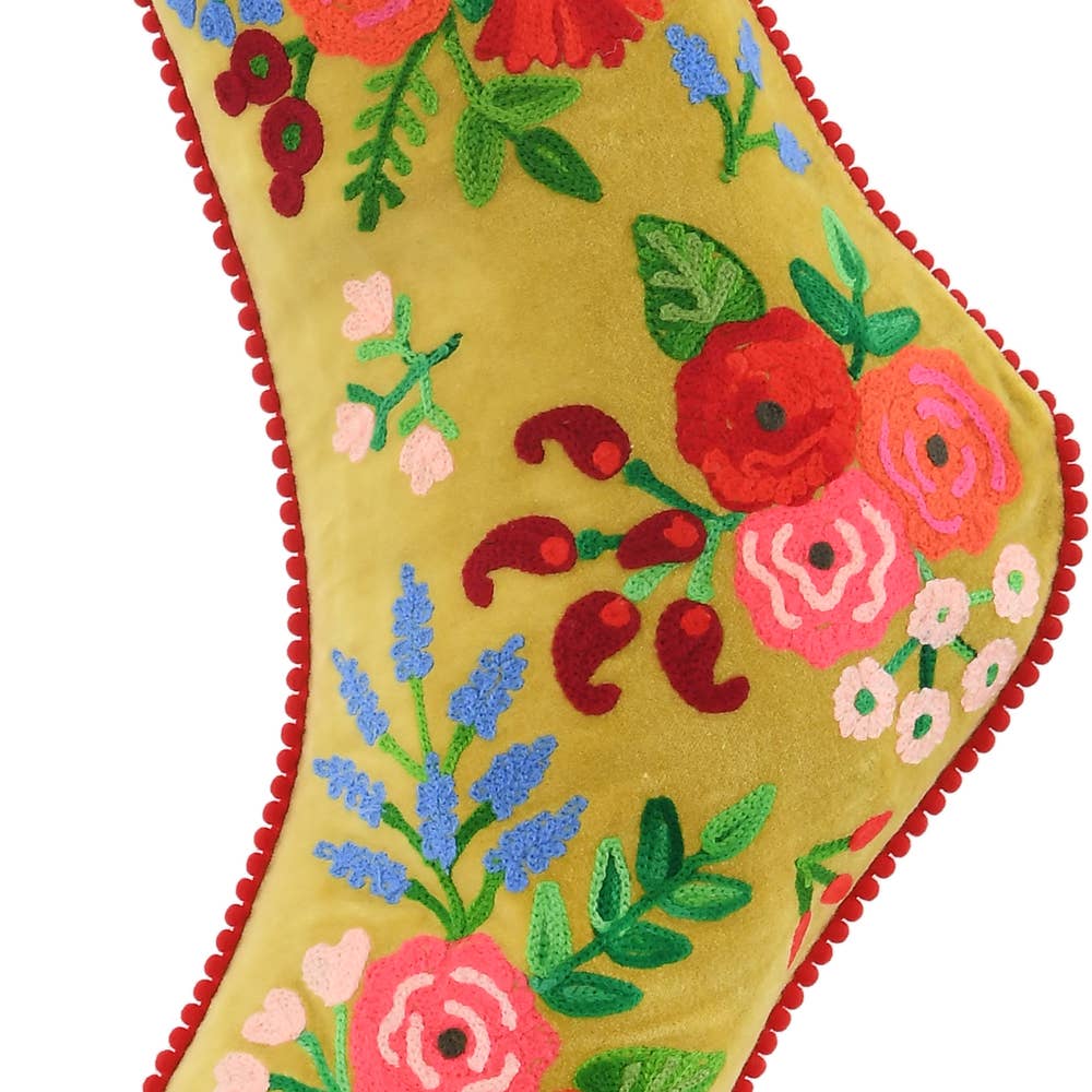 Embroidered Christmas Stocking, Yellow