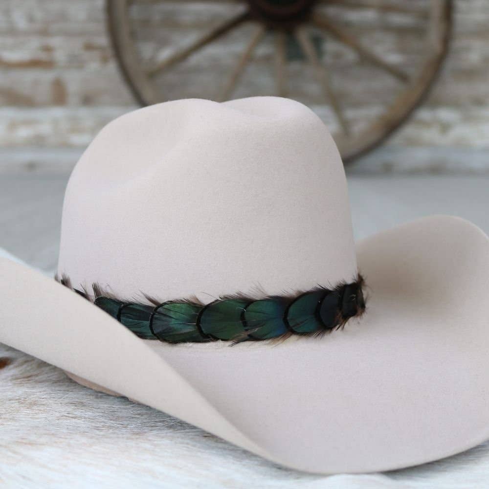 Iridescent Green Feather Hat Band - Ridge