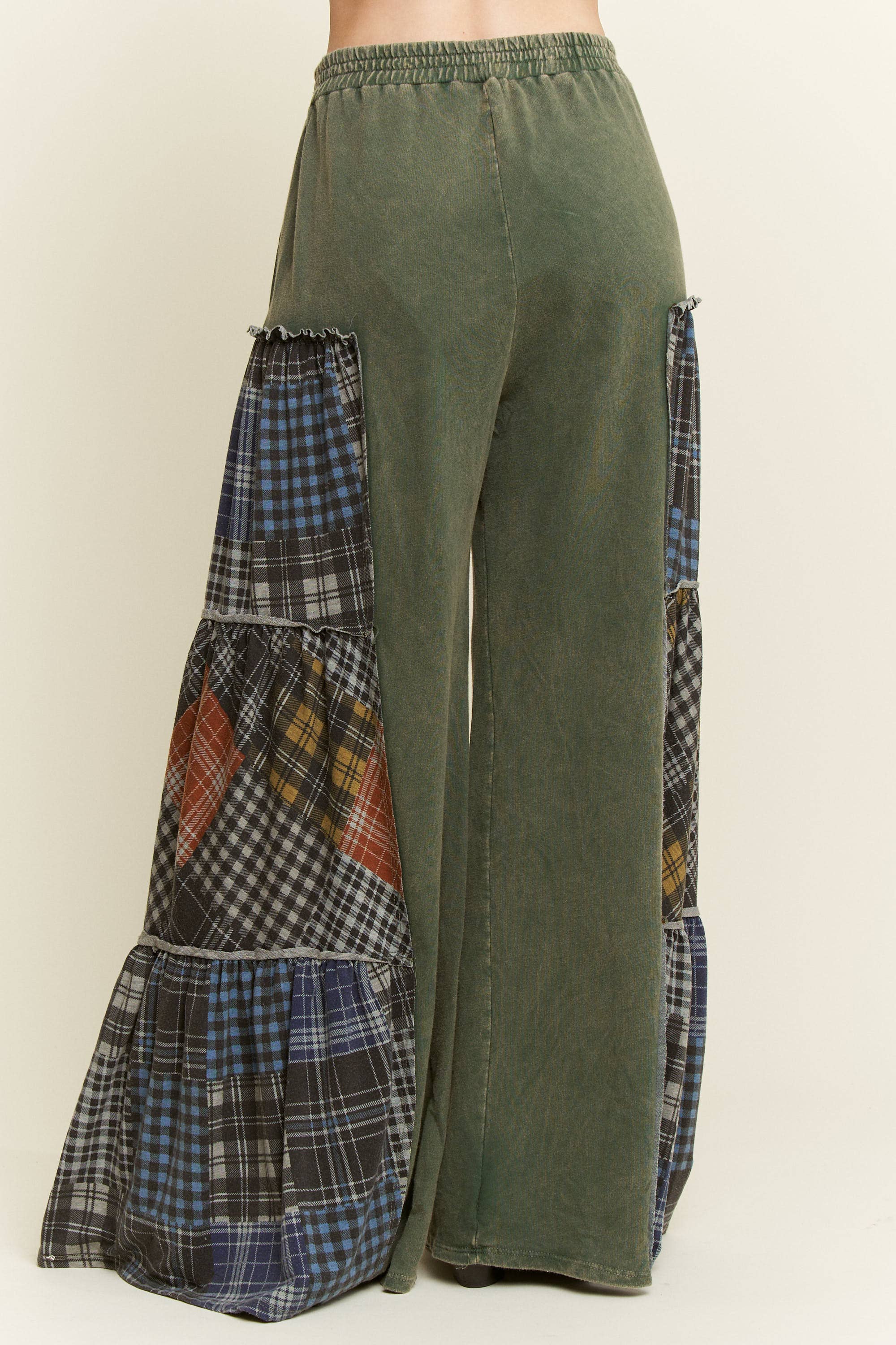 Mineral Washed Tiered Plaid Wide Flare pants HP6675