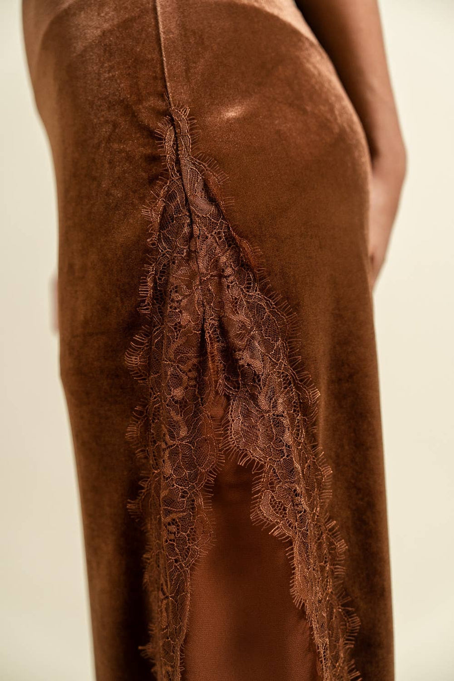 Velvet Slip Dress, Brown