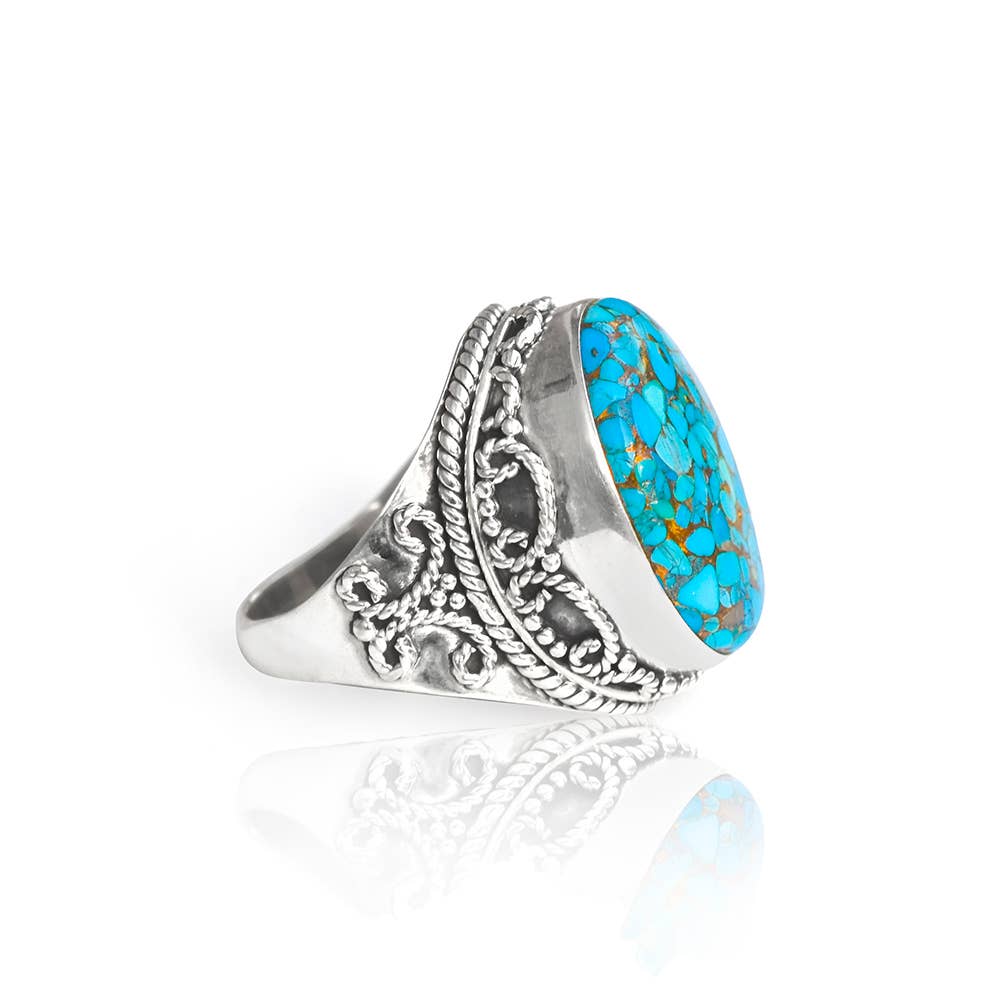 Blue Copper Turquoise Solitaire Ring