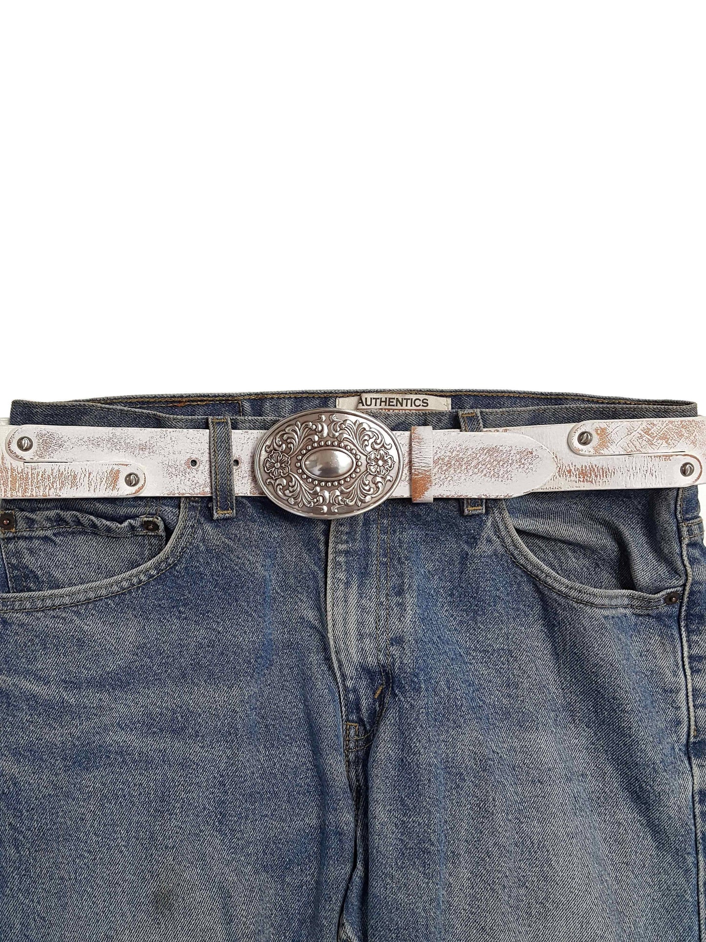 Western Floral Buckle w. Vintage Distressed Studded Belt