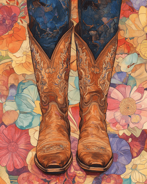 Floral Cowgirl Boots - Wall Art Print - Coastal Cowgirl