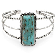 Rectangle Square Turquoise Stone Western Cuff Bracelet