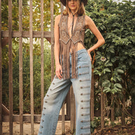 Western Horse Embroidery Fringe Vest