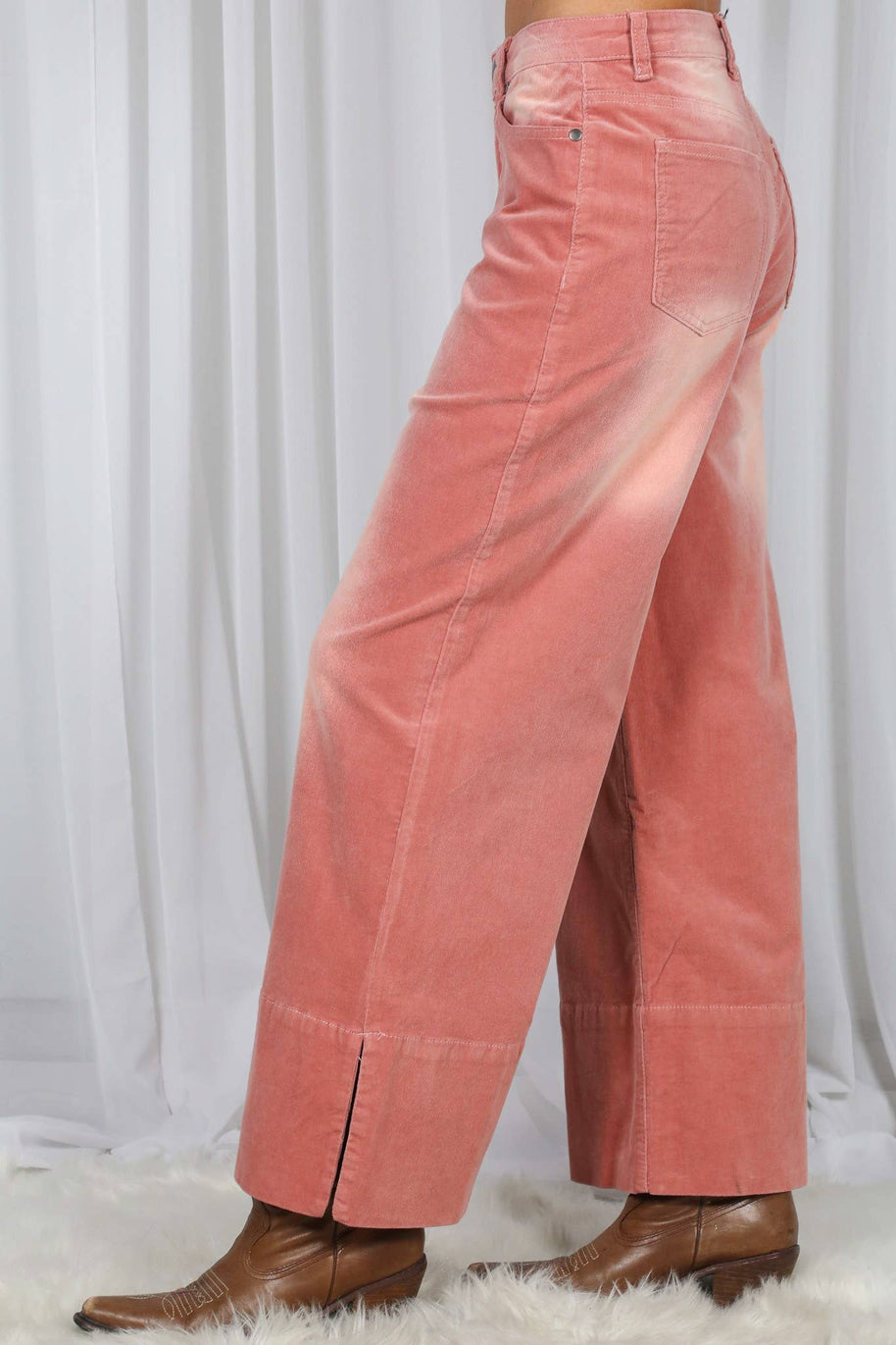 Stone Washed Cotton Corduroy Cropped Pants