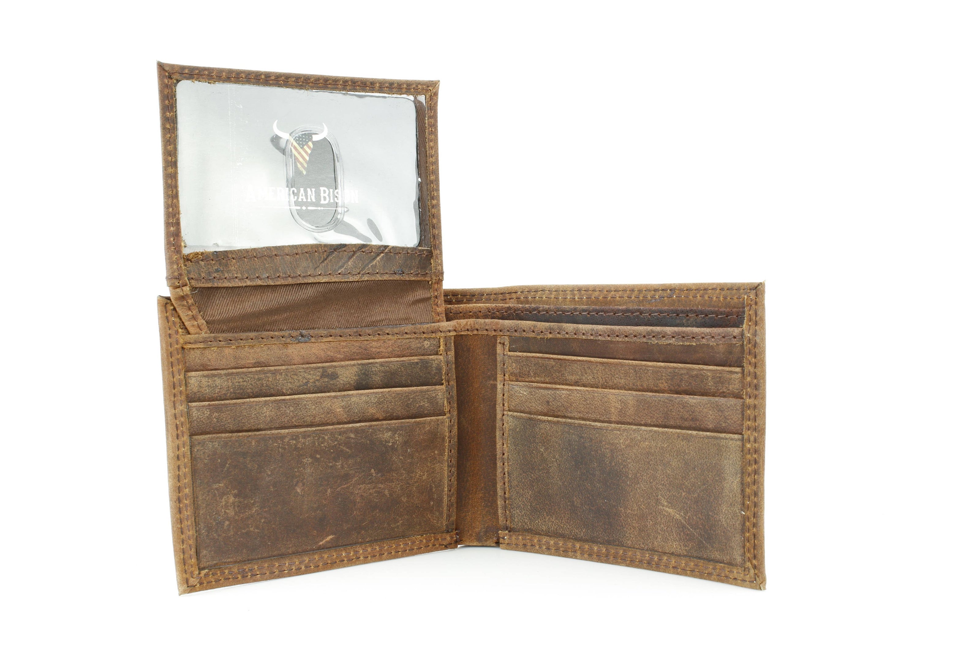 Men’s Bi-Fold Wallet with Bison Skull, Tan