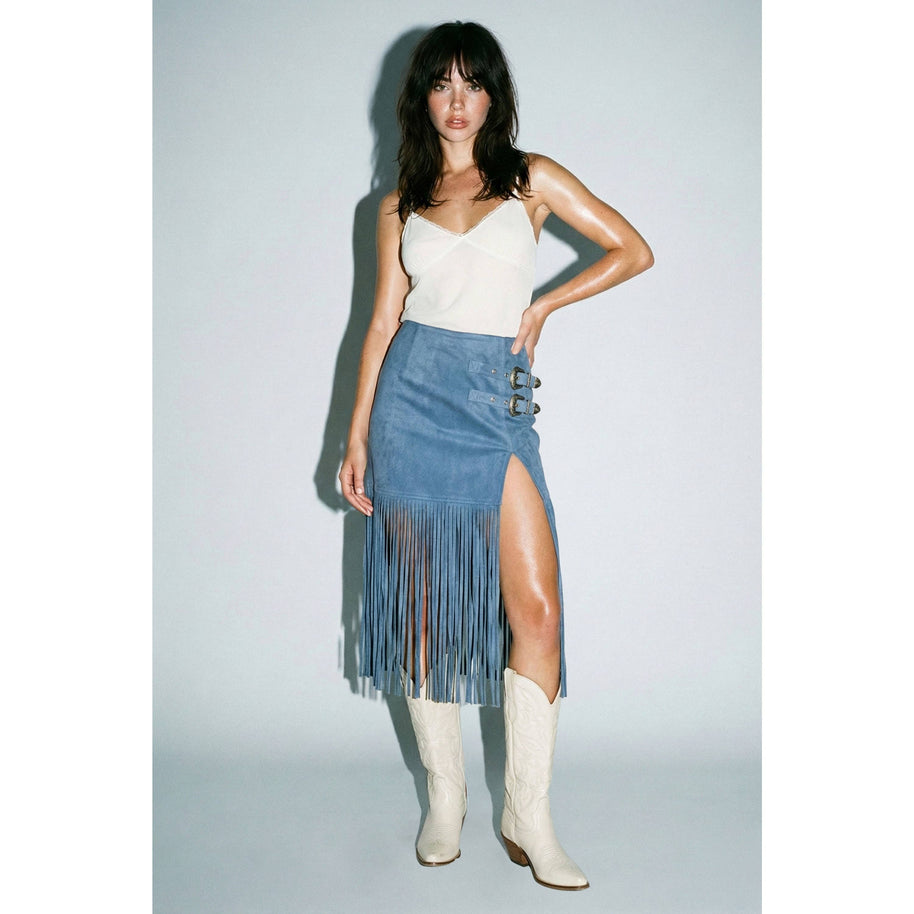 Black Fringe Buckle Skirt
