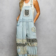 Mixed Media Ruffle Wide Leg Overall