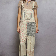 Animal Print & Floral Overalls, Cream