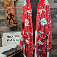 Burgundy Aztec Women's Western Bath Robe