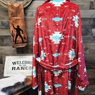 Burgundy Aztec Women's Western Bath Robe