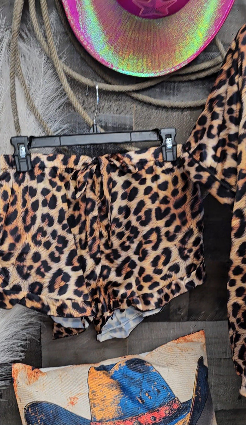 Baha Ranch Retro Pop Western Leopard Cowgirl Satin Pajamas