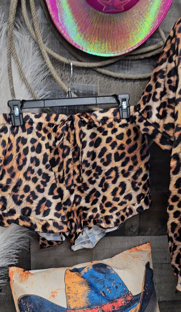 Baha Ranch Retro Pop Western Leopard Cowgirl Satin Pajamas