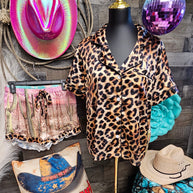 Baha Ranch Retro Pop Western Leopard Desert Cowgirl Satin Pajamas