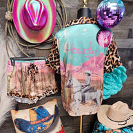 Baha Ranch Retro Pop Western Leopard Desert Cowgirl Satin Pajamas