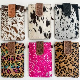 Western Tooled Leather Cowhide Mobile Pouch