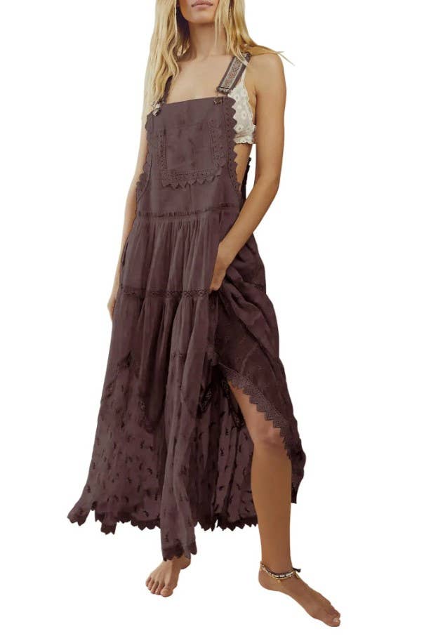 Bohemian Flowy Lace tiered Bib Maxi Dress