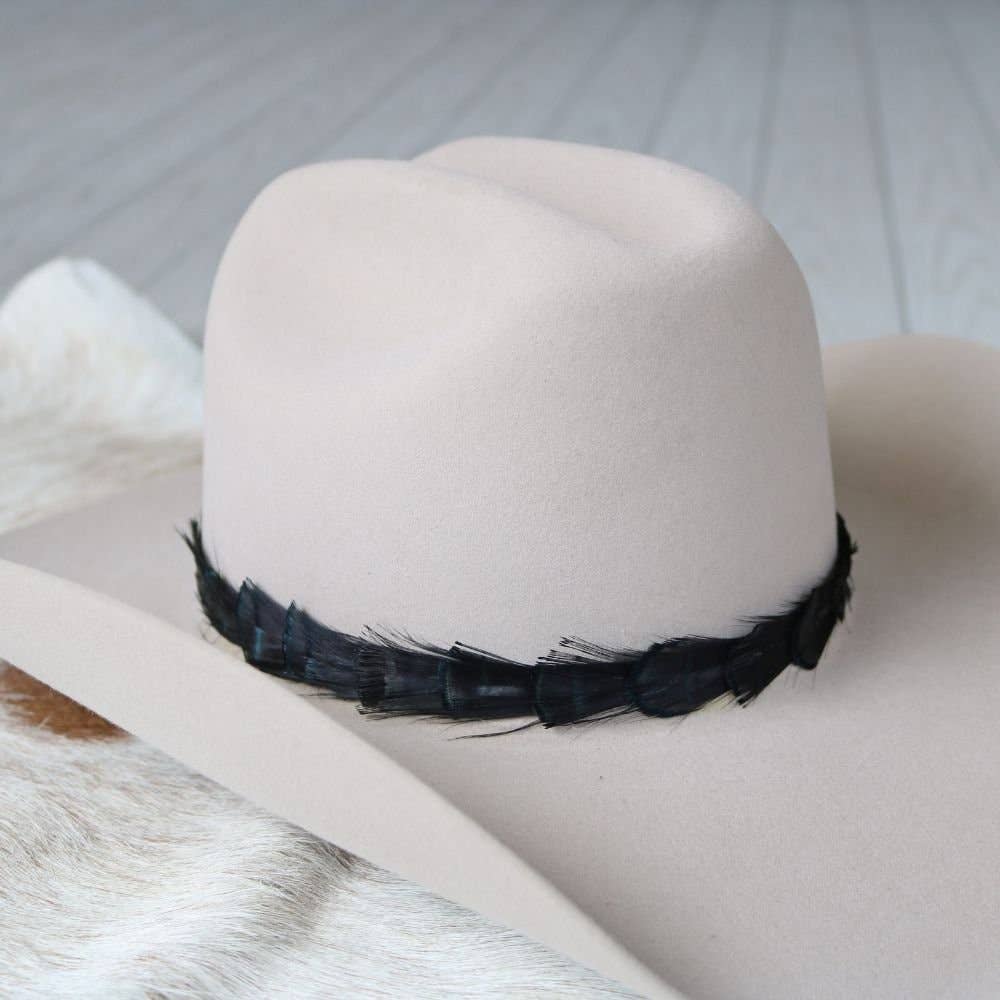 Iridescent Black Feather Hat Band - Sable