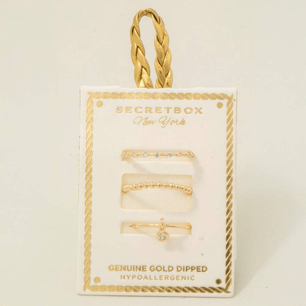 Gold Dipped 3Pc Dainty Rings Set