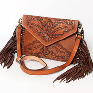 Embossed Leather & Fringe Purse