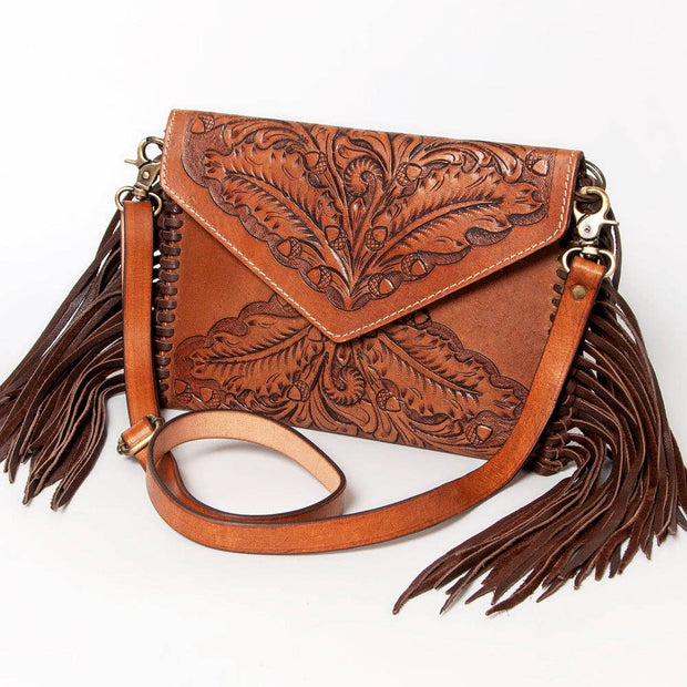 Embossed Leather & Fringe Purse