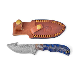 Damascus Steel Gut-hook & Skinning, Blue