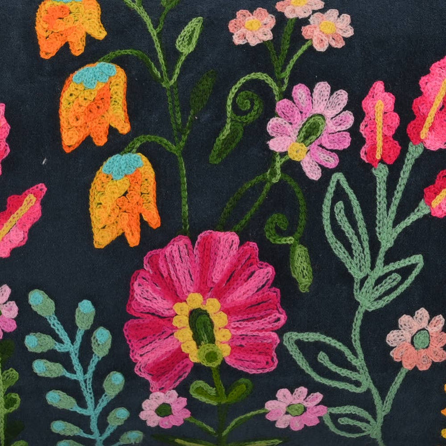 Embroidered Navy Pillow, 12x18