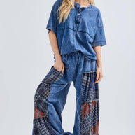 Mineral Washed Tiered Plaid Wide Flare pants HP6675