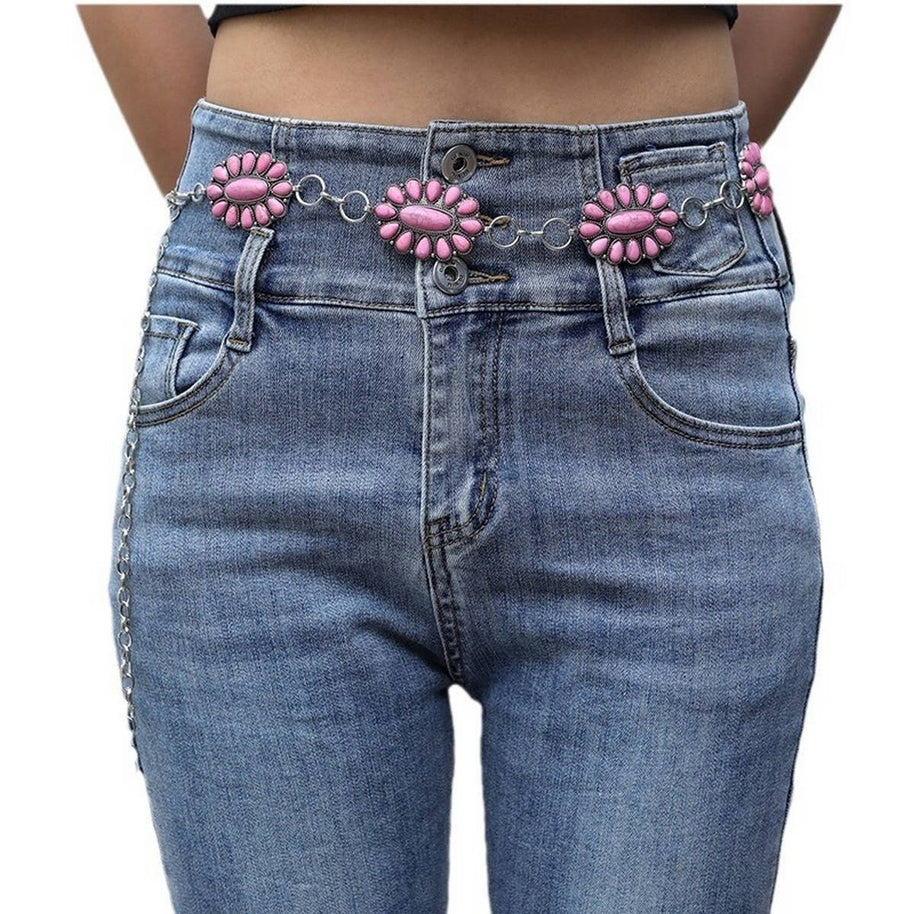 Retro Pink Floral Concho Belt