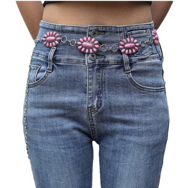 Retro Pink Floral Concho Belt