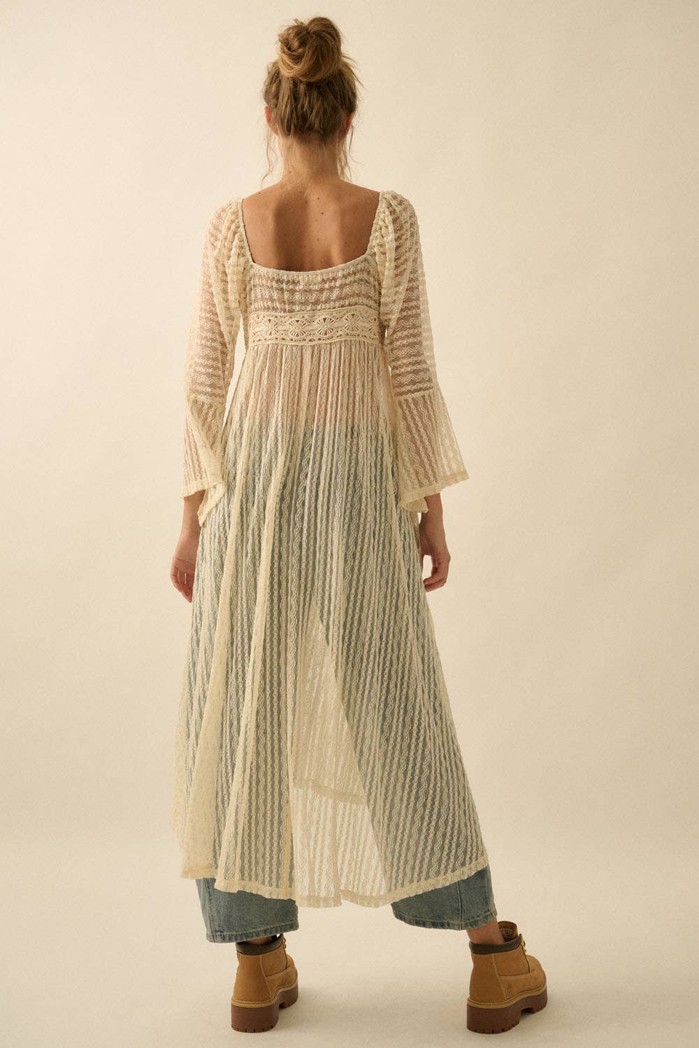 Sheer Layering Midi Dress/Duster, Natural