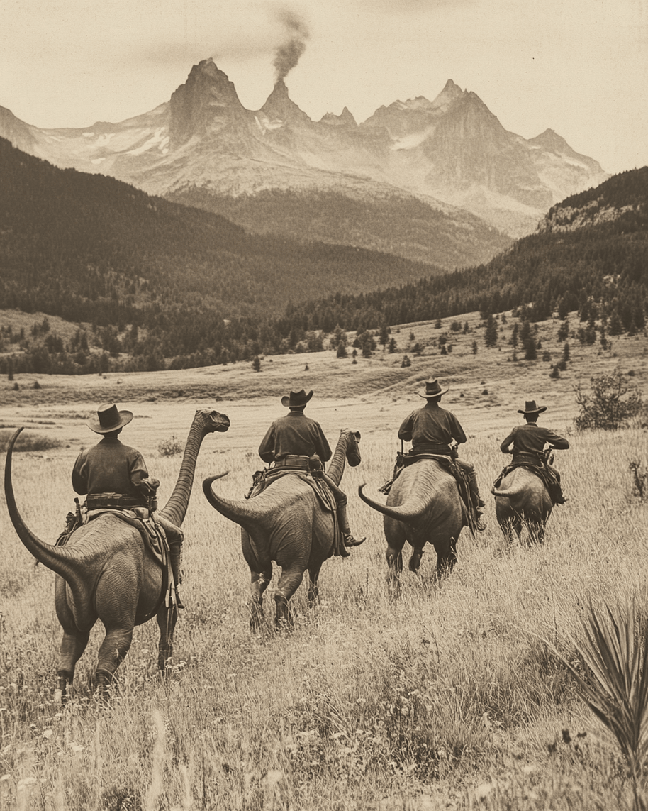 Heading to the Ranch on a Dinosaur Art Print