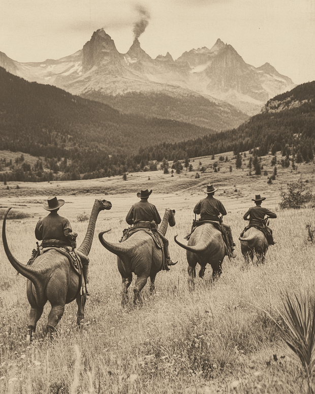 Heading to the Ranch on a Dinosaur Art Print