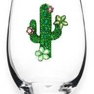 Cactus with Blooms Stemless Wine Glass