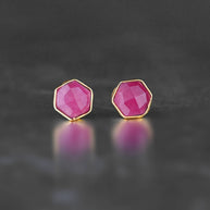 Semi Precious Hexagon Gemstone Studs (8mm gold)