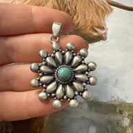 Beautiful Handmade Sterling Silver & Turquoise Flower Pendant