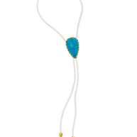 Gemstone Bolo Tie - Blue Turquoise (Gold)