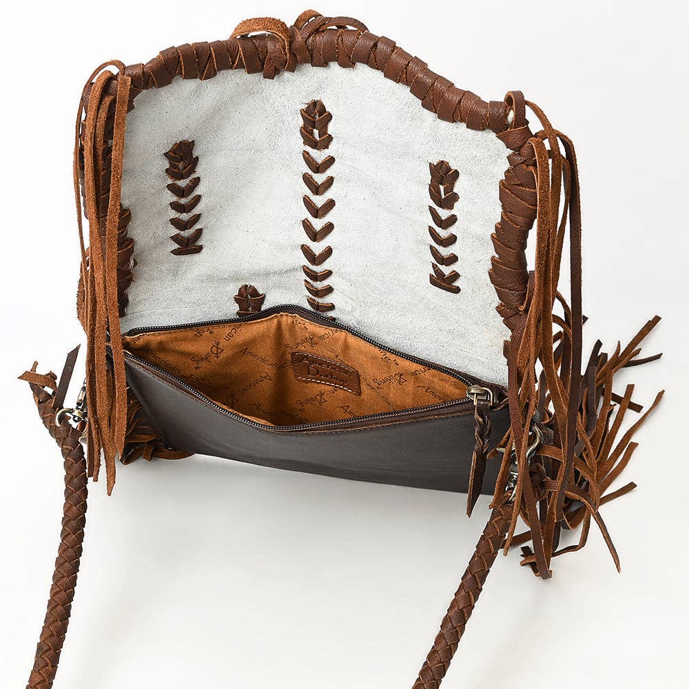 Hair-On Cowhide Crossbody Clutch Bag with Fringe