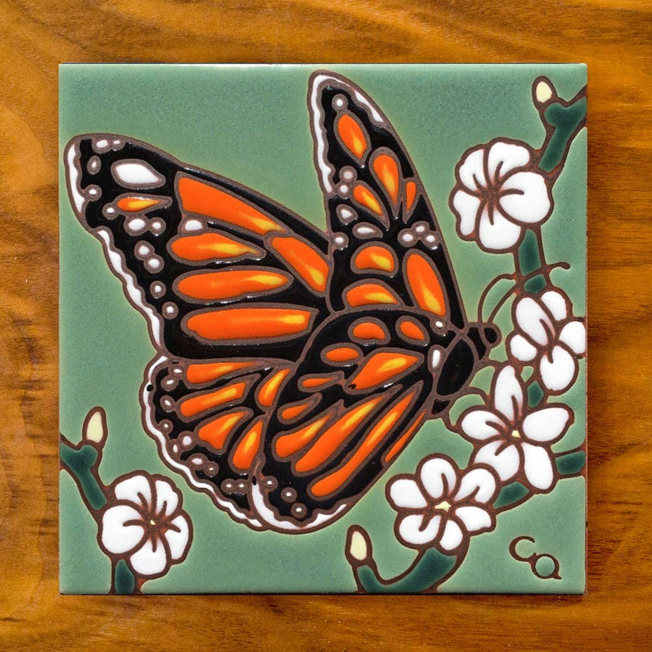 Monarch with White Flowers Art Tile Trivet
