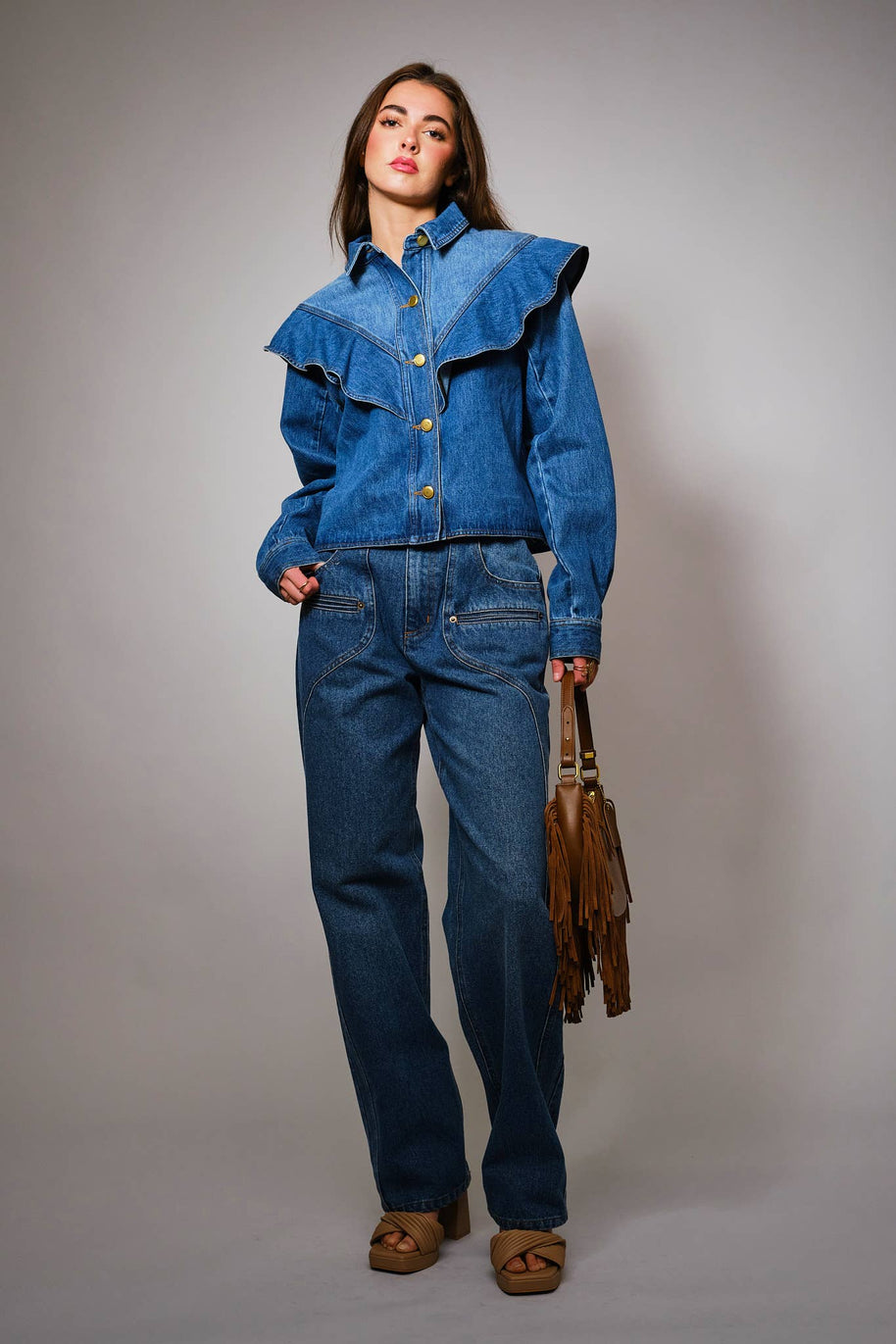 Diagonal Ruffled Denim Jacket