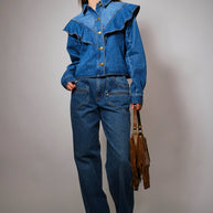 Diagonal Ruffled Denim Jacket