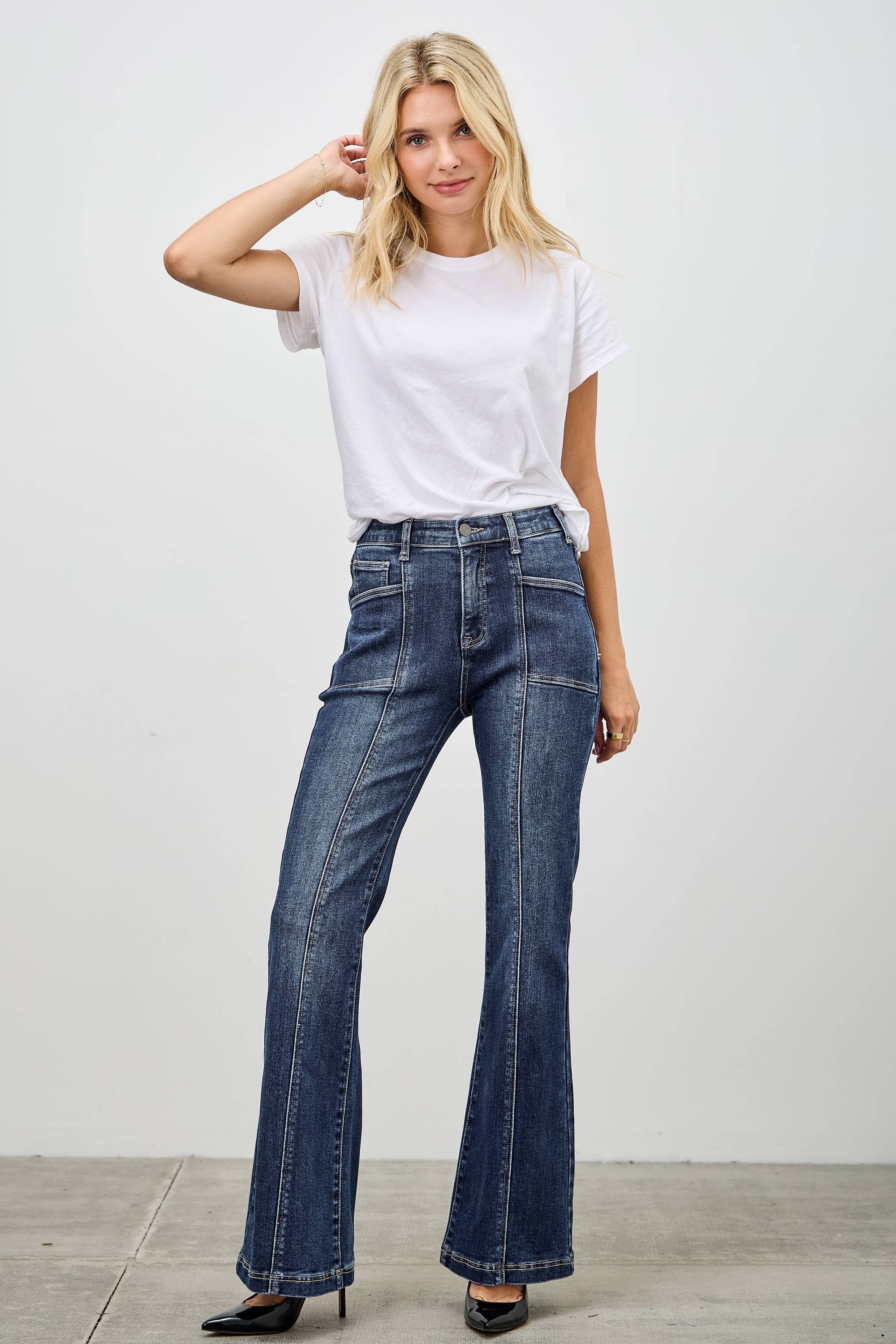 High-Rise Boot Cut Jeans Seam Detail