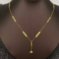 CZ Star Charm 18K GP SSteel Necklace