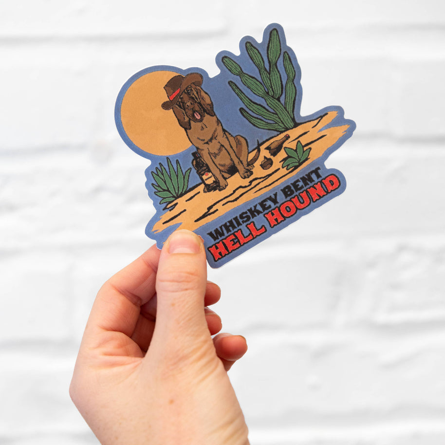 Bloodhound Cowboy Sticker- Whiskey Bent Hell Hound